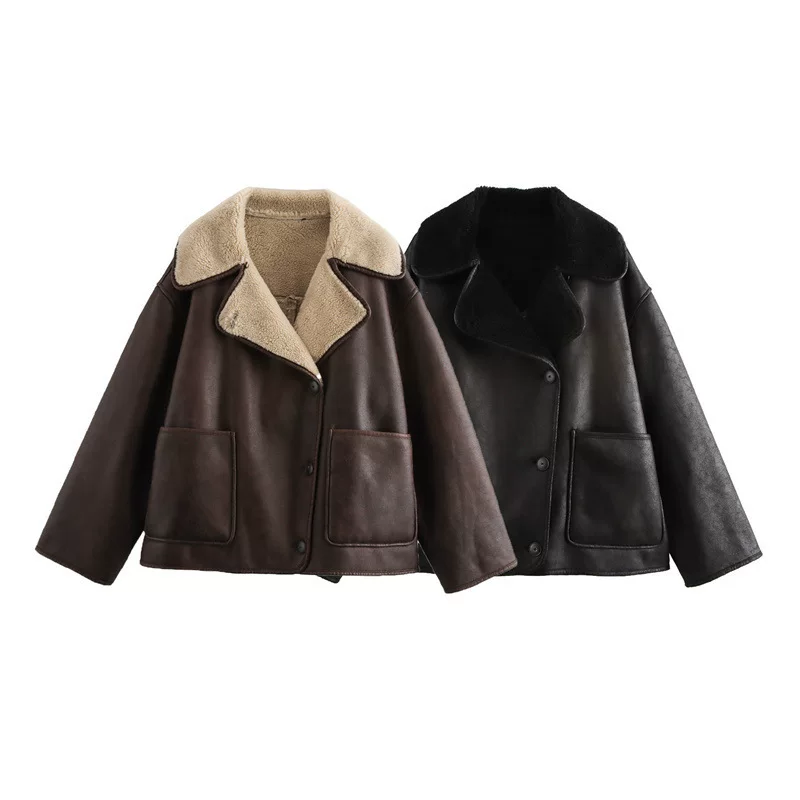 Reversible autumn jacket, European style, double‑sided shearling look, sizes XS–L