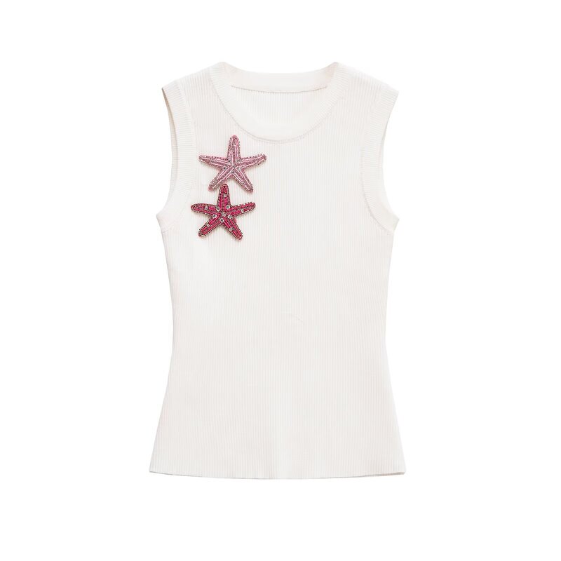 Foreign Trade Order! New Summer Women's Versatile Pullover Round Neck Sleeveless Starfish-Decorated Spicy Girl Tank Top for Women