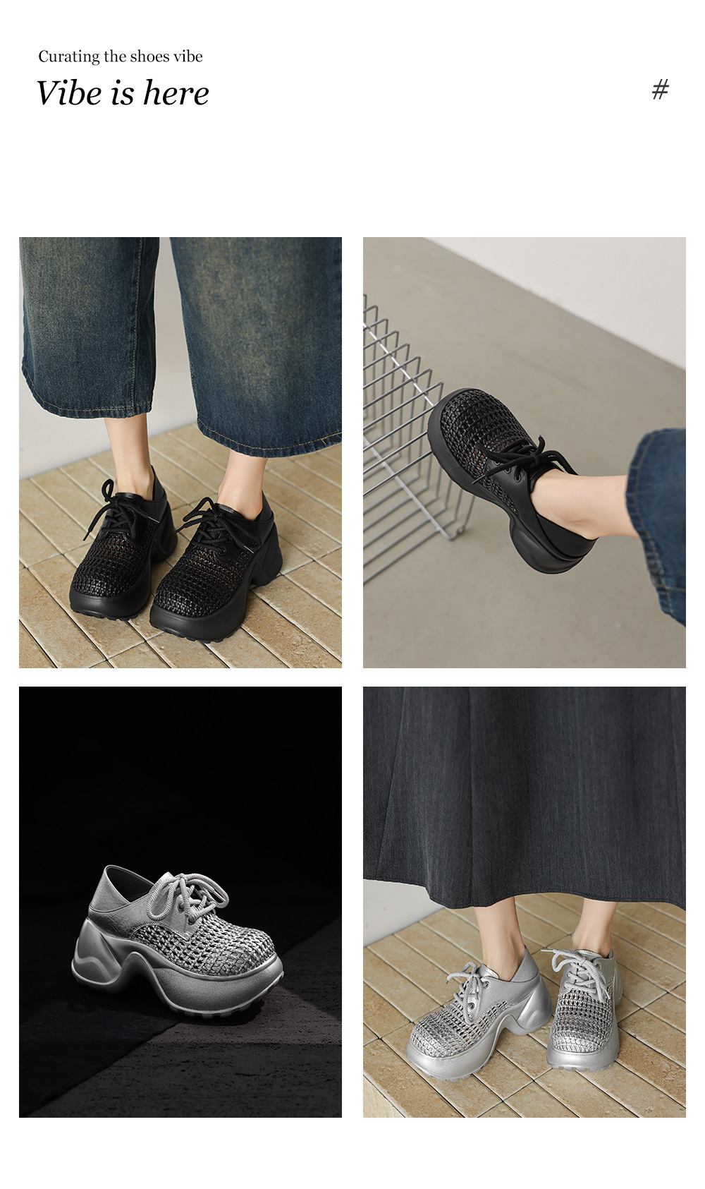 Giày sneaker nữ chunky đế dày 8cm, kiểu dáng lỗ thoáng khí, phối màu bạc — màu đen, bạc chi tiết 1