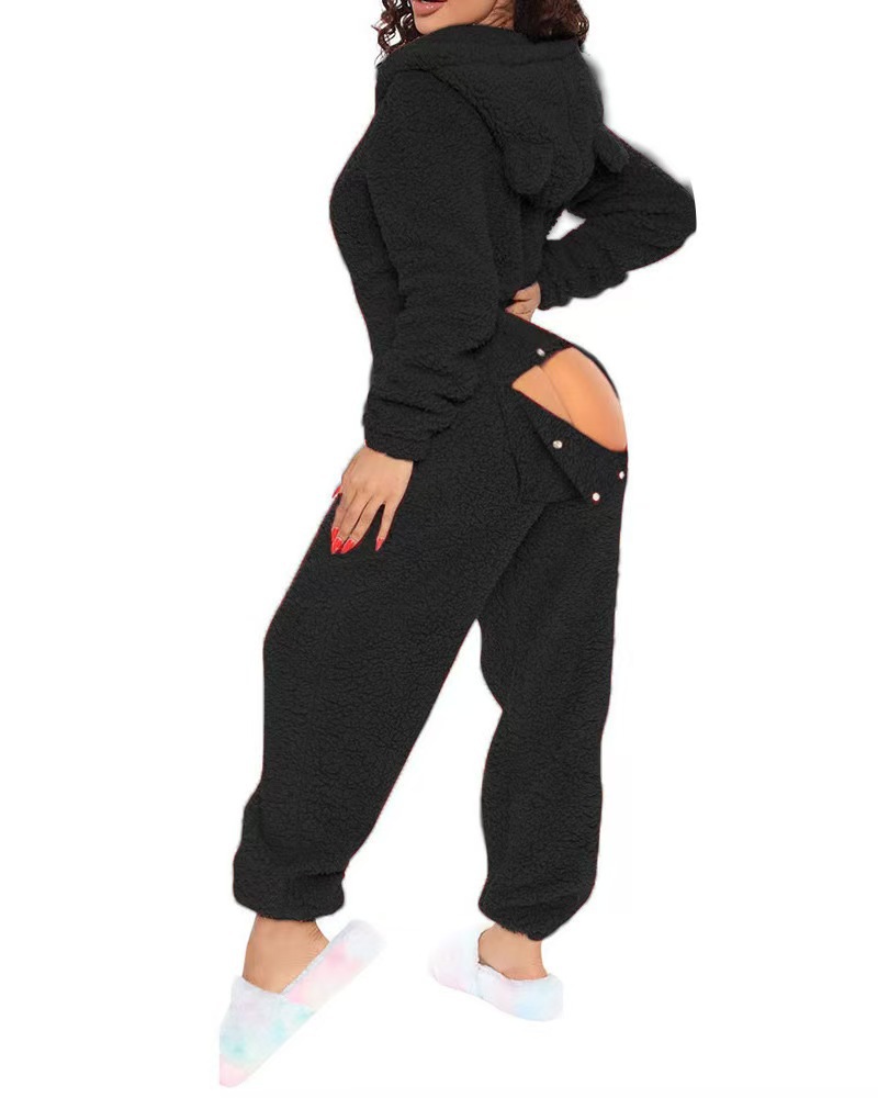 Kuscheliger Fleece Jumpsuit Für Damen Langarm Einteiler Romper_voghion.com