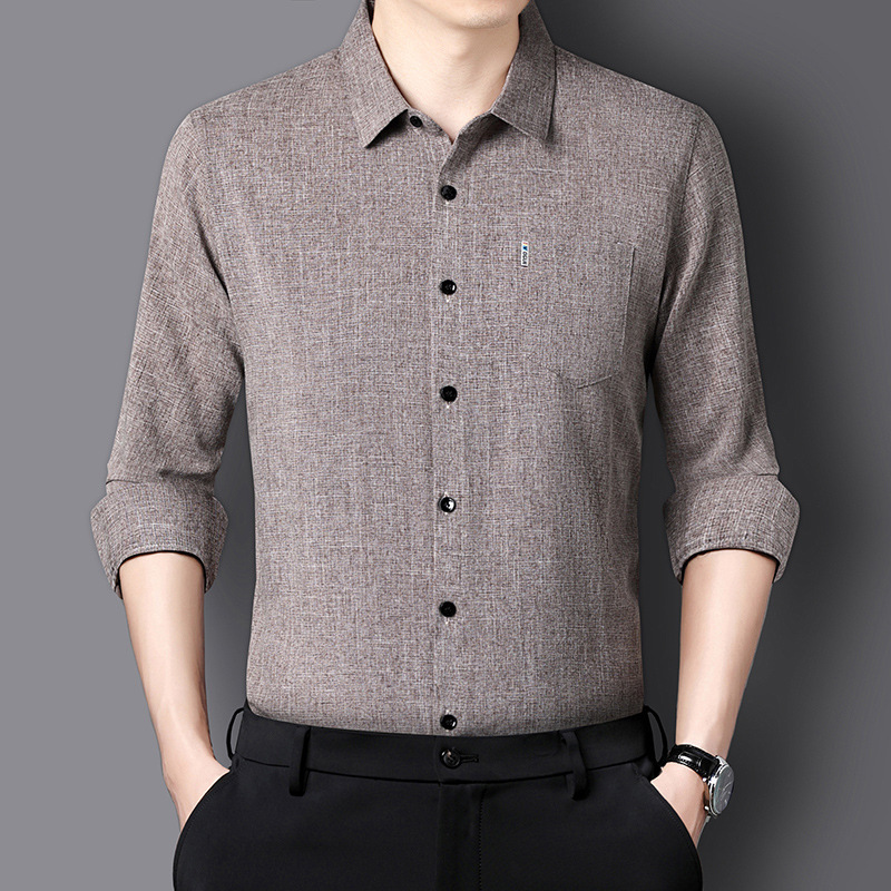 Men's Cotton Linen Long-sleeved Shirt Non-ironing Lapel Dad's Top Shirt All-match Elastic Skin-friendly Casual Non-pilling Men's Cotton Linen Long-sleeved Shirt Non-ironing Lapel Dad's Top Shirt All-match Elastic Skin-friendly Casual Non-pilling
