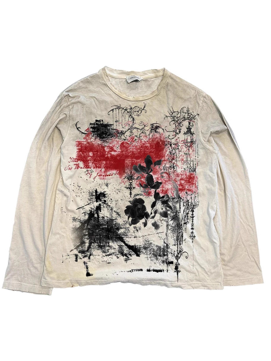 Retro trend long-sleeve for men and women with a round collar