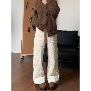 Fleece Cotton Pants Women's Autumn and Winter 2024 New fleece-lined Thickened Warm Windproof Loose Casual Straight Leg Pants