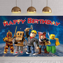 亚马逊Roblox沙盒游戏背景布摄影儿童生日派对拍照横幅乙烯基