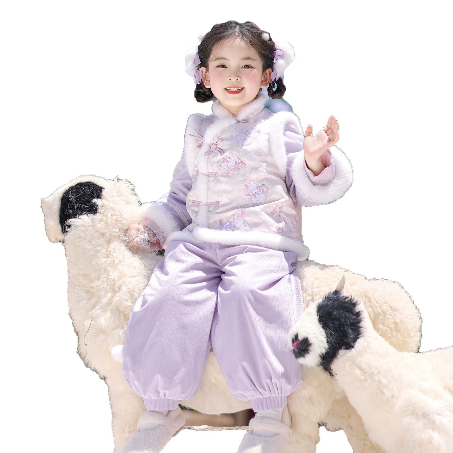 Winter Hanfu, fleece warm jacket, set, with embroidery