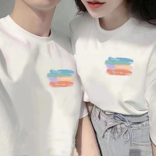 [Rainbow Graffiti] Drop Shoulder Couple T-Shirt Loose and Beautiful Trendy Simple Printed Top