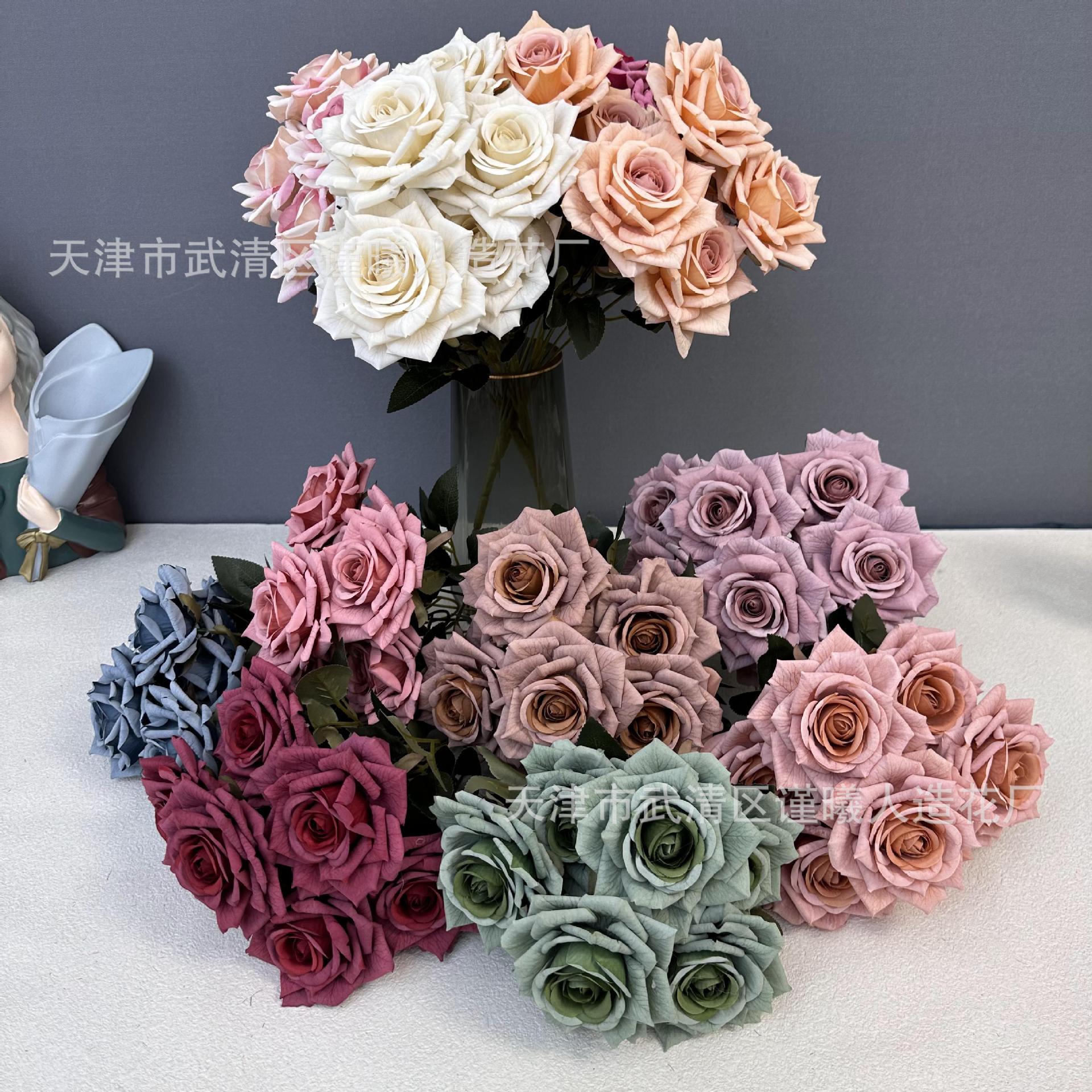 Flor artificial 7 Manta Rosa boda novia con flor hogar sala de estar decoración Flor de seda fotografía apoyos flor