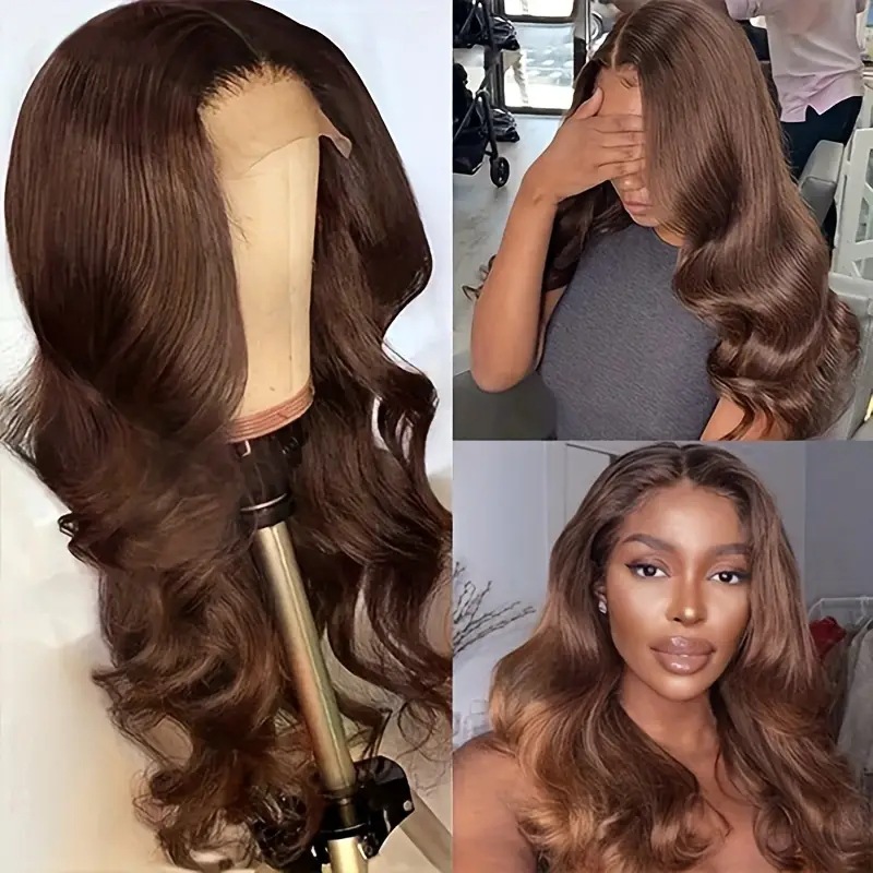 Synthetische Lace Front Perücke Braun Gewellt Natürlicher Look_voghion.com