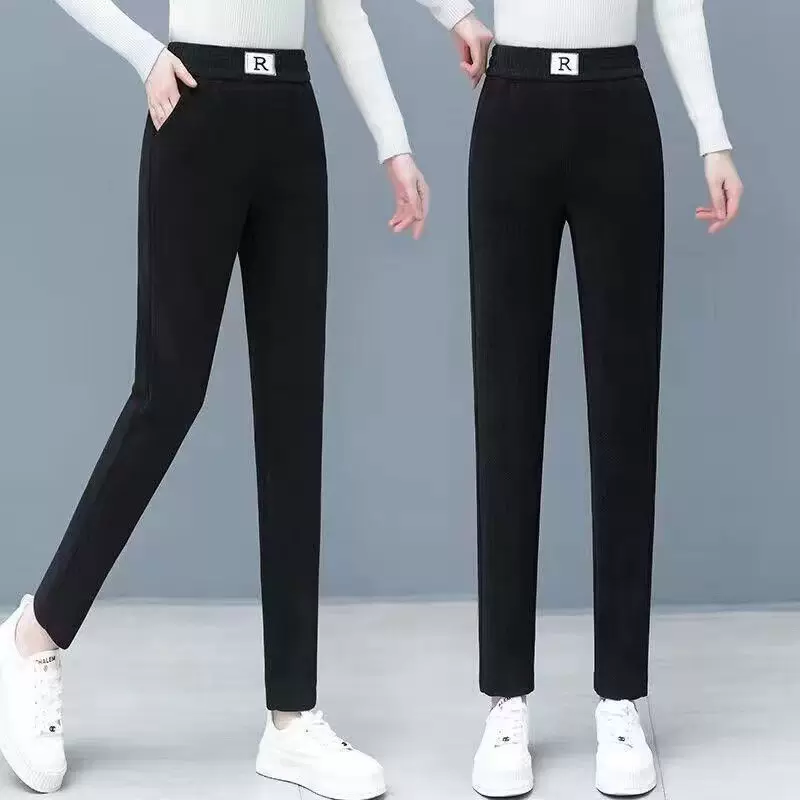 秋季雪尼尔妈妈女士裤子宽松显瘦休闲裤哈伦裤大码高腰直筒裤女裤