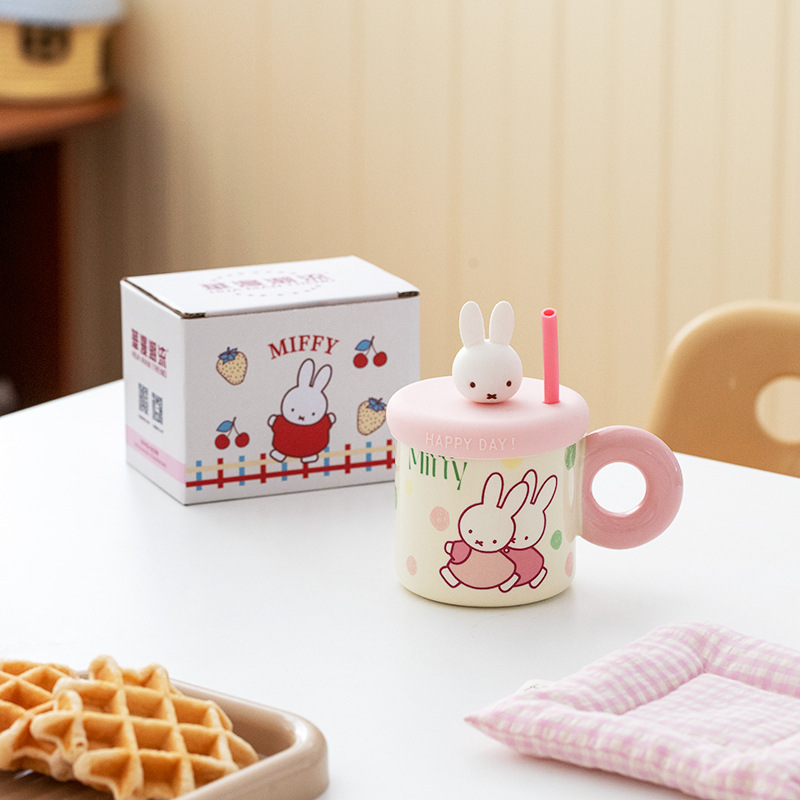 かわいい漫画のペットマグ、蓋とスプーン付き、見栄えの良いセラミックマグ、ホームマグ、カップルウォーターカップ、オフィス|undefined