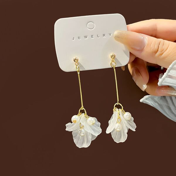 Brand white transparent earrings with tassels from pearl
