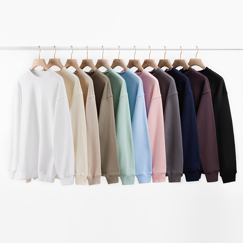 Solid color heavy 380g round neck sweater fashion brand high street Terry loose men's bottoming shirt autumn men's top Solid color heavy 380g round neck sweater fashion brand high street Terry loose men's bottoming shirt autumn men's top