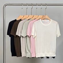 专柜同款 新款极细精纺羊毛百搭圆领短袖简约高级纯色针织衫上衣
