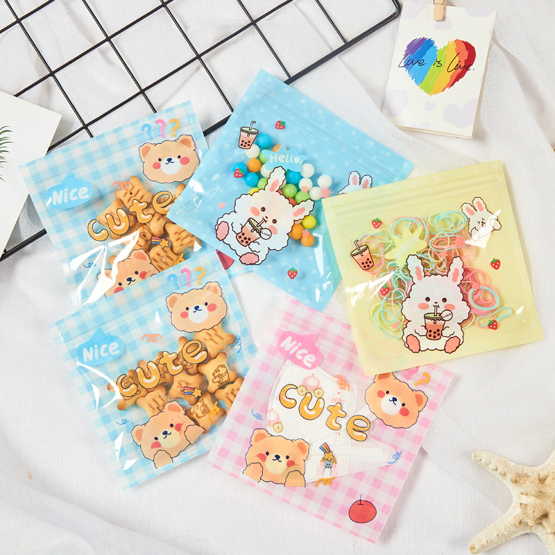 Corea del Sur ins lindo dibujos animados ziplock bolsa joyería snack caramelo oso galleta bolsa de embalaje bolsa de almacenamiento personalizable