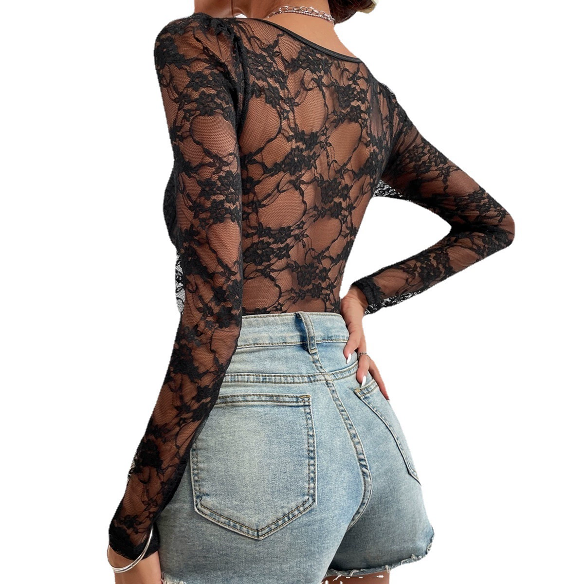 Сексуальные цветные кружевные длинные рукава, bodysuit, 2023, (跨境贸易), Amazon