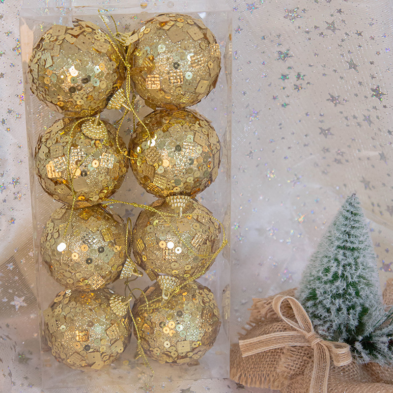 En stock decoraciones de Navidad 6cm de oro de espuma de copo de nieve de Navidad Bola 8 piezas en caja de árbol de Navidad bola colgante al por mayor