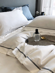 9WOR七星酒店輕奢140支匹馬棉四件套簡約風純色貢緞被套裸睡純棉