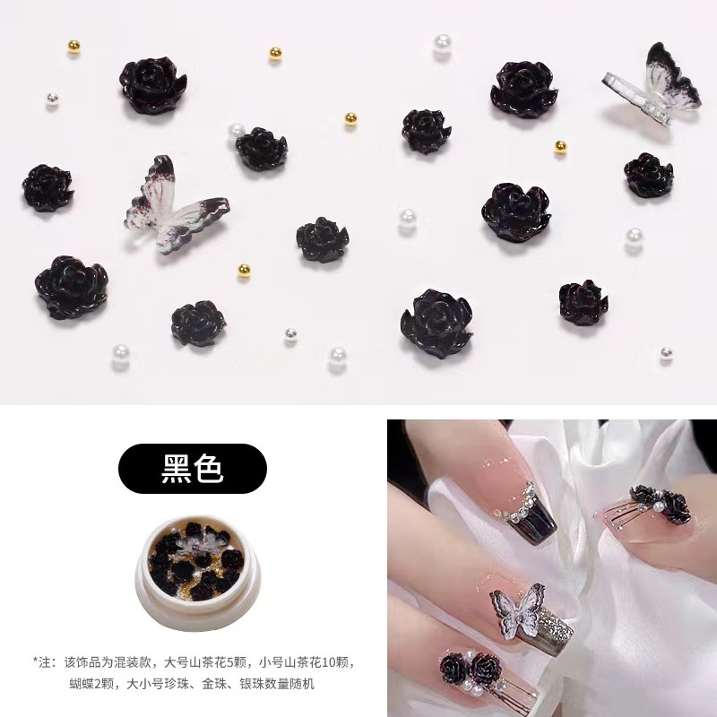 Nuevos adornos de camellia flores de mariposa mezcladas perlas multicolores taladro de alta calidad taladro de joyas de uñas de acero