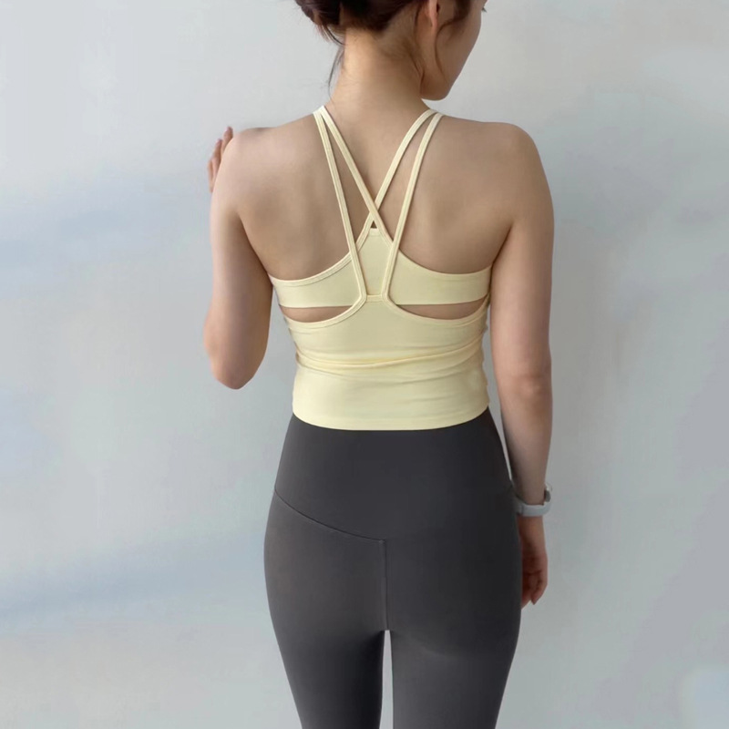 Korean Style Beautiful Back Sports Fitness Vest Women's Chest Pad Wrap Chest Shockproof High Elastic Quick Dry Running Yoga Dance Sling