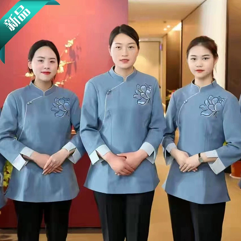 Китайский Ресторан Отель Кейтеринг Рабочая одежда Чайный домик Горячий горшок Отель Кейтерер Сервис Персонал Осенне-зимняя одежда с длинным рукавом Женская