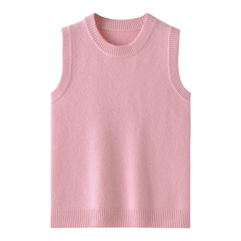 Children's knitted vest with a round collar