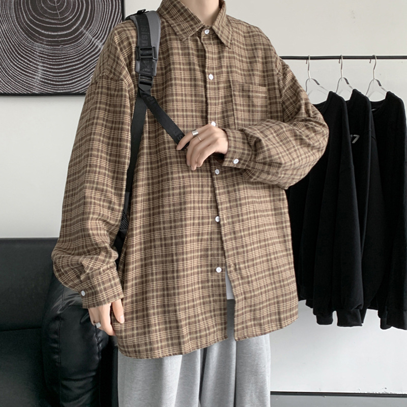 Checkered Long Sleeved Shirt For Men, Autumn Retro And Cool Jacket, Spring And Autumn Shirt_voghion.com