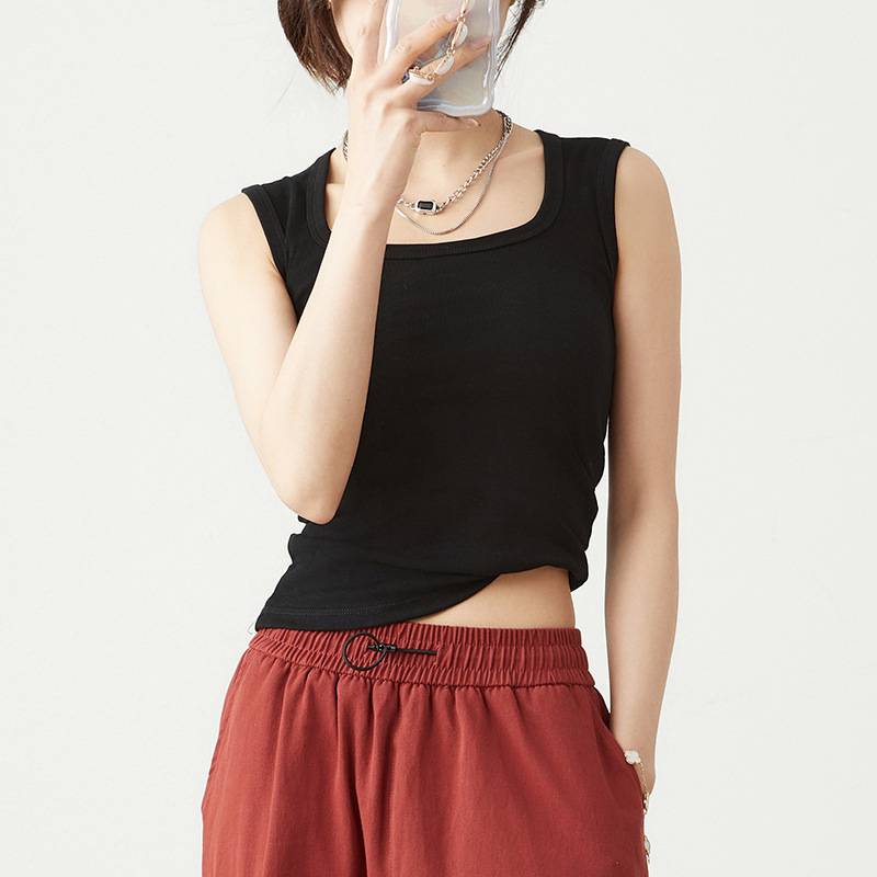 American Style Sleeveless Vest T-shirt Women's Inner Wearing Sports White Base Strap Slim-fit Slimming Cotton T-shirt Summer