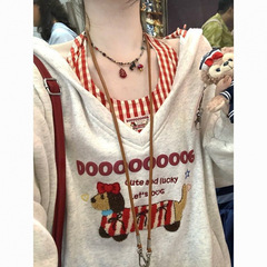 日本の学院の風の刺繍のソーセージの犬のvネックは帽子の衛の格子縞の首の中で2セットの女性の春秋のゆったりしています。