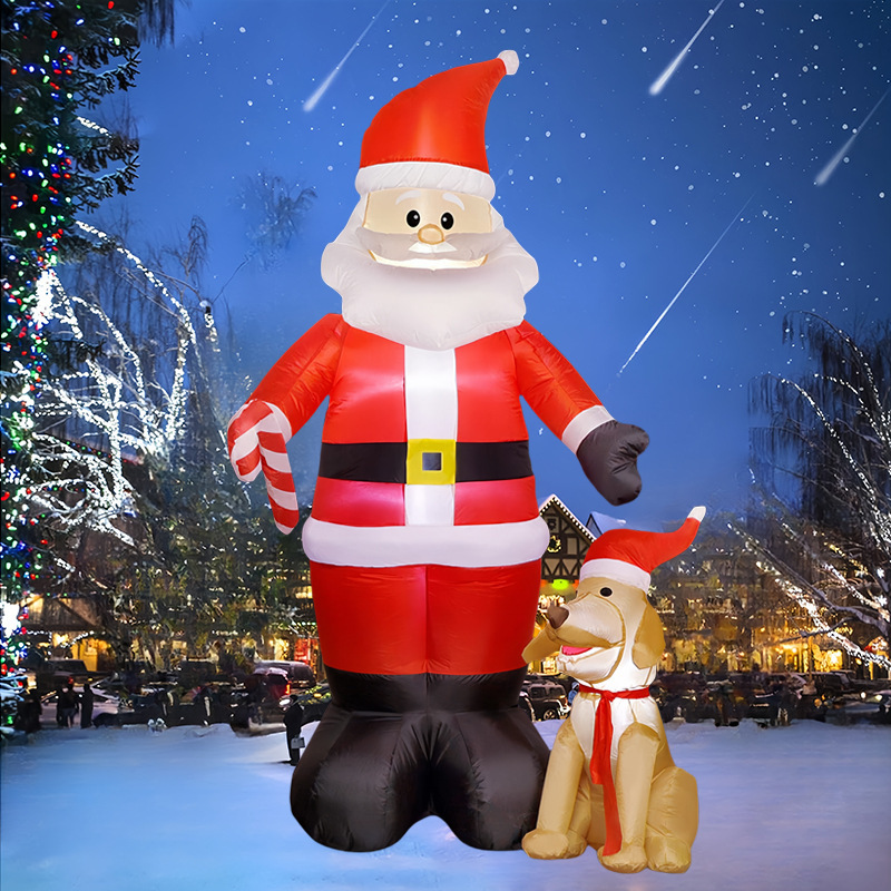 国境を越えたクリスマスの空気入れモデル庭園装飾LED発光サンタクロース子犬ガーデンパーティーの置物|undefined