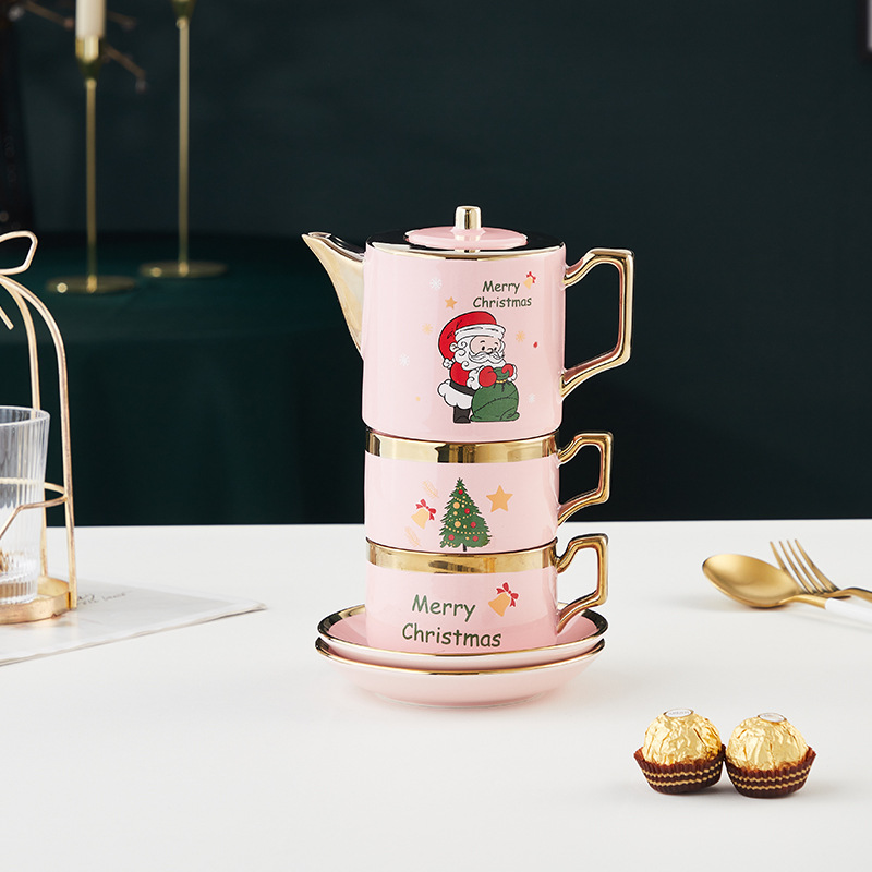 Estilo europeo del norte de cerámica tetera taza de agua conjunto Santa Claus juego de té taza de té juego de sala de estar hogar regalo