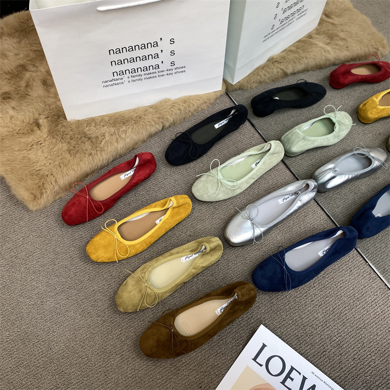 Tweed Style Suede Flats for Women 2025 Bow Red Wedding Shoes Bridal Shoes Evening Shoes Grandma Shoes