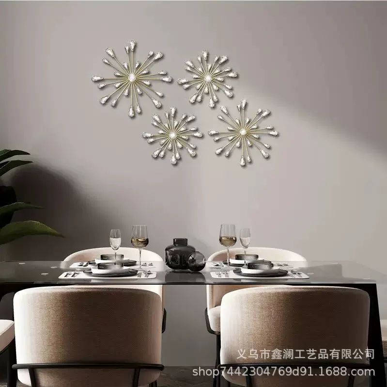 跨境铁艺玄关壁饰水滴雪花客厅背景墙挂饰房间床头4件套装饰墙挂