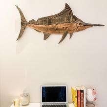 跨境 剑鱼鲨鱼鲸鱼墙面装饰装饰木制工艺品 海洋元素鲸鱼挂件