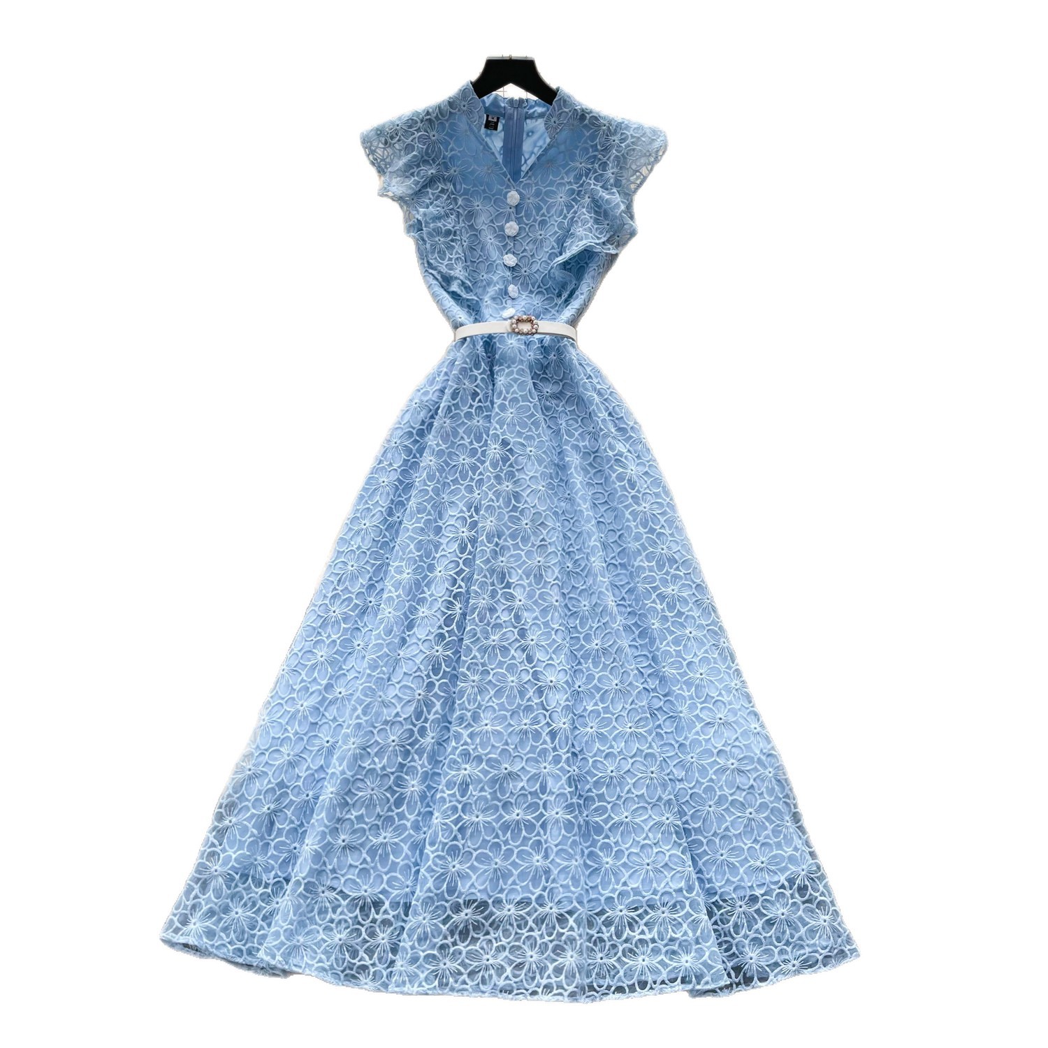 Elegant Lace A-Line Sundress For Women, High Waist Sleeveless Summer Maxi Dress_ecoleips.com