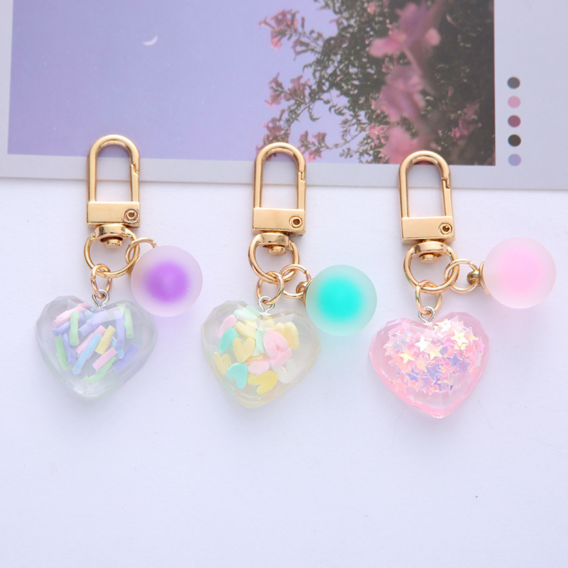 Gradient Glitter diy Collage Transparent Love Acrylic Keychain Exquisite Women's Bag Pendant Headset Pendant