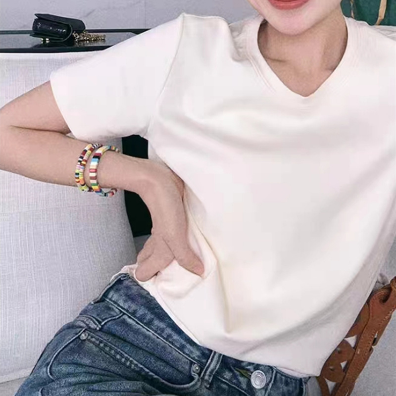 MEIYANG MEIYANG Horse Cotton T-shirt Cotton Middle Noble Supima Simple Round Neck Straight Shoulder Short Sleeve Top