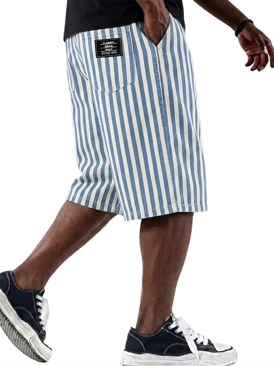 Men's Clothing Men's Fashionable Versatile Striped Casual Shorts Loose Multi Pocket For Formal & Casual Solid Color_viptrois.com