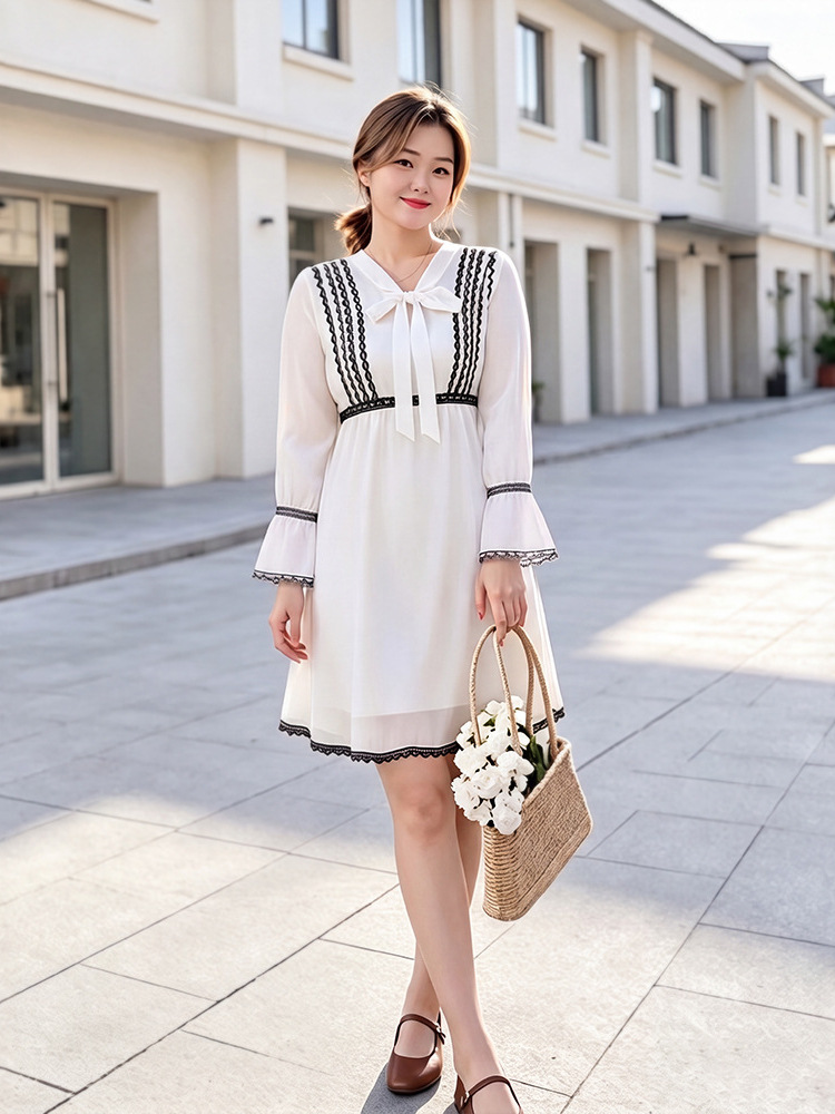 65-160kg Plus Size Casual Dress Women's Spring and Autumn New Style Fat Mom Plus Size Long Sleeve Country Style Dress