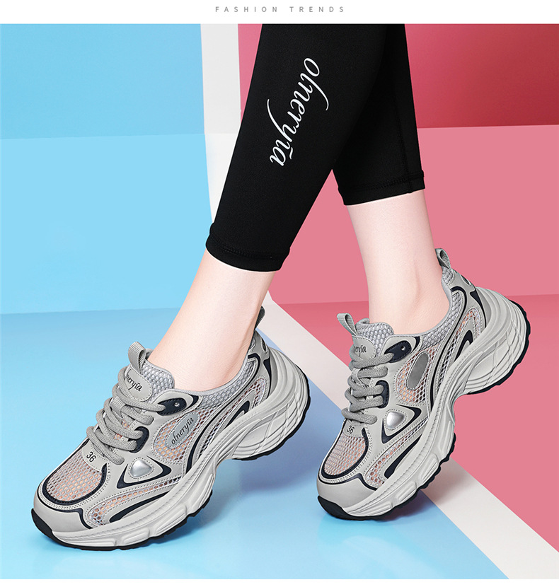 Giày sneaker nữ đế dày da thật thoáng khí tăng chiều cao mùa xuân hè 2025 — JST 7009-1 xám xanh (kiểu thoáng khí), JST 7036m đỏ, JST 7150m Purple (kiểu thoáng khí), JST 7142m bạc (kiểu thoáng khí) chi tiết 6