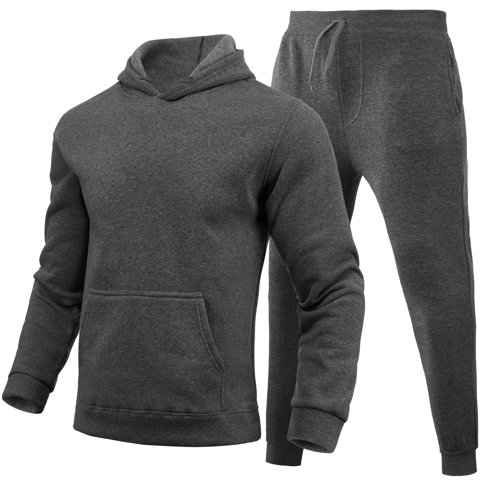 2024 autumn/winter men's women's casual European size blank solid color with fleece loose fitting hoodie and pants_voghion.com