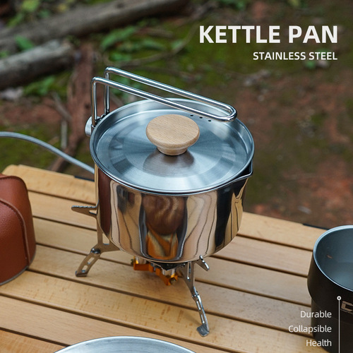 Outdoor multifunctional 304 stainless steel kettle mountaineering portable coffee pot foldable fishing camping pot teapot