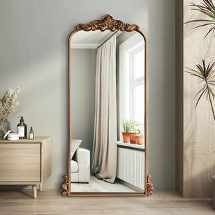 French-Style Vintage Dressing Mirror with Carved Patterns for Home Use, Wall-Mounted for Cloakroom, Living Room, Makeup Mirror, Light Luxury Floor-Standing Full-Length Mirror