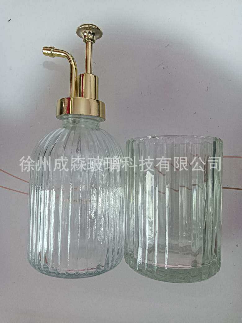 Botella de desinfectante de manos de vidrio al por mayor, botella de baño transparente, botella de cabeza de bomba de presión, botella vacía, botella de loción de estilo simple