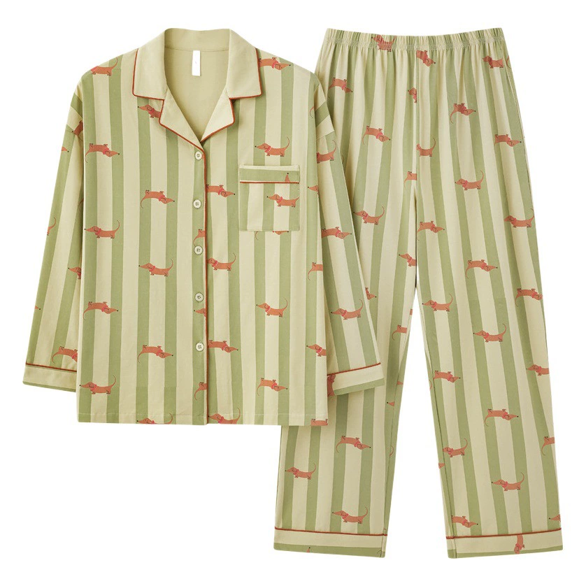 【Антибактериальный хлопок из Синьцзяна】Новинка весны и лета: комплект домашней одежды для пар из чистого хлопка, кардиган с длинным рукавом для мужчин и женщин