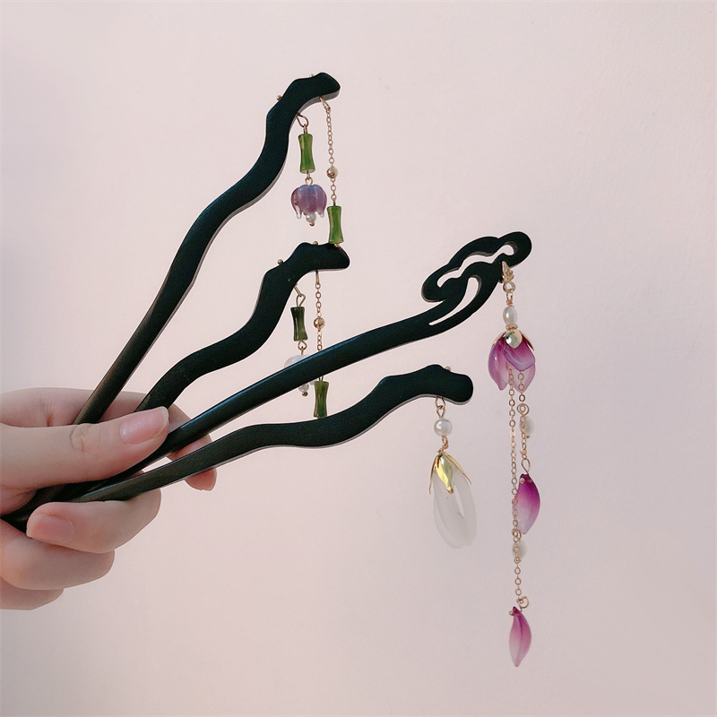 Nuevo estilo chino de madera bordilla pinzas de cabello para mujeres estilo antiguo pinzas de cabello de madera moderna simple pinzas de cabello pinzas de cabello adornamiento de cabello