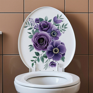 New beautiful purple flower stickers bathroom toilet waterproof toilet stickers self-adhesive wall stickers