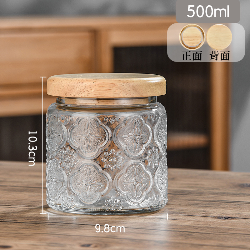 Taza de vidrio sellada Retro Begonia Pattern Glass Jar Household Snack Nut Storage Jar Size Combination