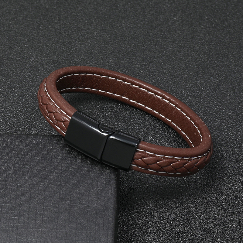 Neues Braunes Lässiges Einfaches Geflochtenes Lederarmband display picture 4