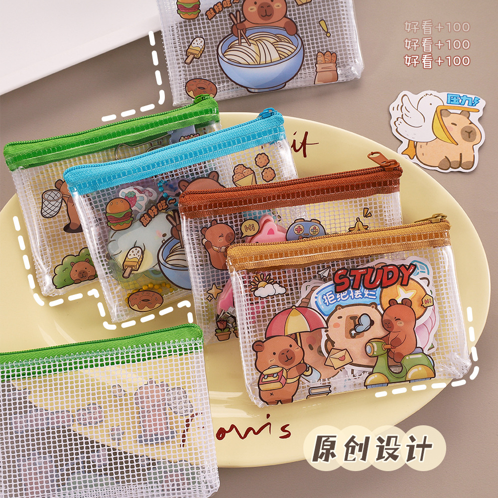 Cute Kapibala monedero de dibujos animados mini carpincho para niños bolsa de almacenamiento de auriculares portátil bolsa transparente de PVC