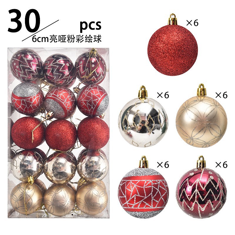 Navidad transfronteriza nueva 6cm30PCS bola de Navidad pintada de oro rojo atmósfera de Navidad decoración bola de plástico